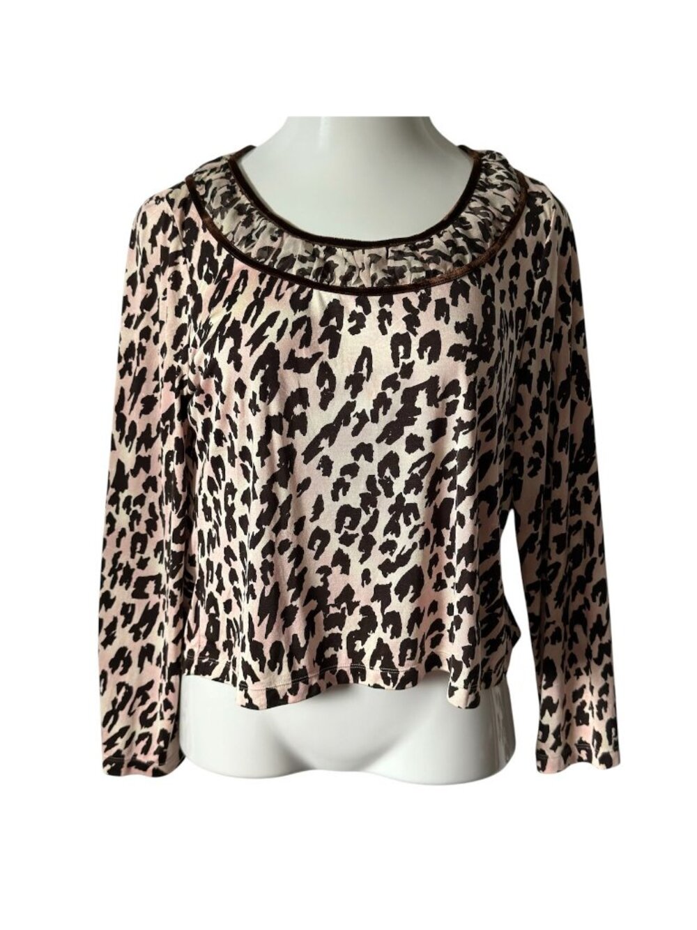 DonCaster Blouse Womens XL Silk Blend Animal Print Long Sleeve Brown Pink
